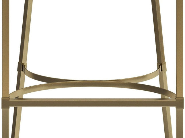 31" White and Gold Wood Fabric and Steel Low Back Bar Height Bar Chair
