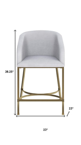 26" White and Gold Wood Fabric and Steel Low Back Counter Height Bar Chair