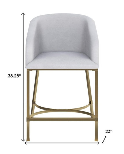 26" White and Gold Wood Fabric and Steel Low Back Counter Height Bar Chair