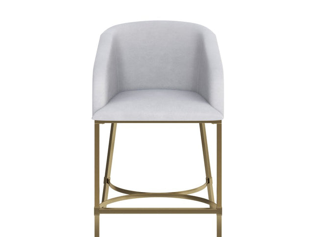 26" White and Gold Wood Fabric and Steel Low Back Counter Height Bar Chair