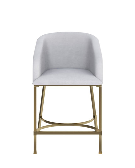 26" White and Gold Wood Fabric and Steel Low Back Counter Height Bar Chair