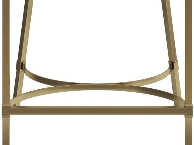 26" White and Gold Wood Fabric and Steel Low Back Counter Height Bar Chair