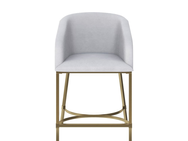 26" White and Gold Wood Fabric and Steel Low Back Counter Height Bar Chair