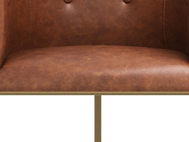 31" Brown and Gold Wood Fabric and Steel Low Back Bar Height Bar Chair