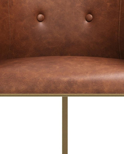 31" Brown and Gold Wood Fabric and Steel Low Back Bar Height Bar Chair
