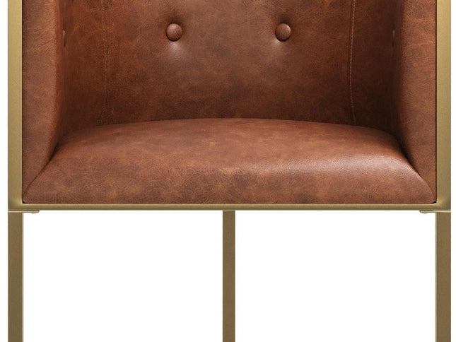 31" Brown and Gold Wood Fabric and Steel Low Back Bar Height Bar Chair