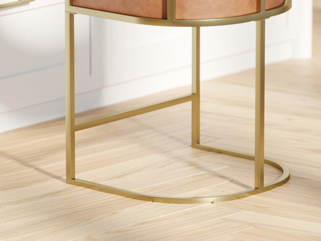 26" Brown and Gold Wood Fabric and Steel Low Back Counter Height Bar Chair