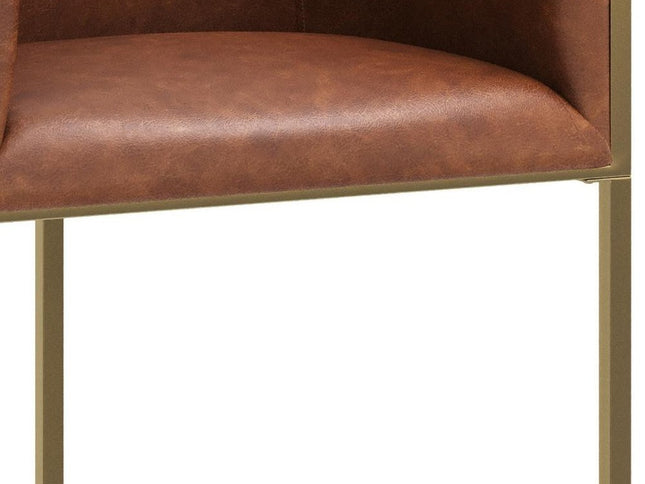 26" Brown and Gold Wood Fabric and Steel Low Back Counter Height Bar Chair