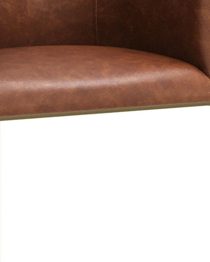 26" Brown and Gold Wood Fabric and Steel Low Back Counter Height Bar Chair