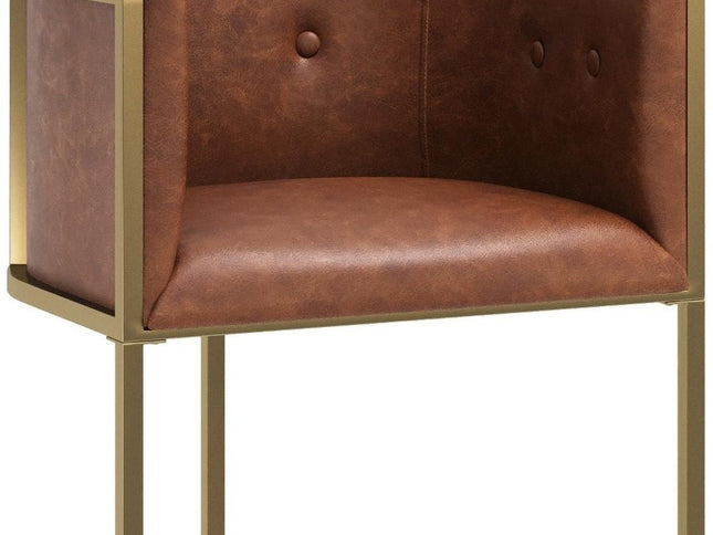 26" Brown and Gold Wood Fabric and Steel Low Back Counter Height Bar Chair