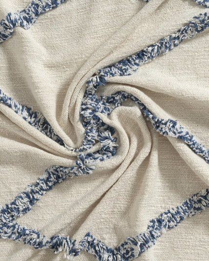 50" X 60" Ivory And Blue Argyle Cotton Woven Throw Blanket