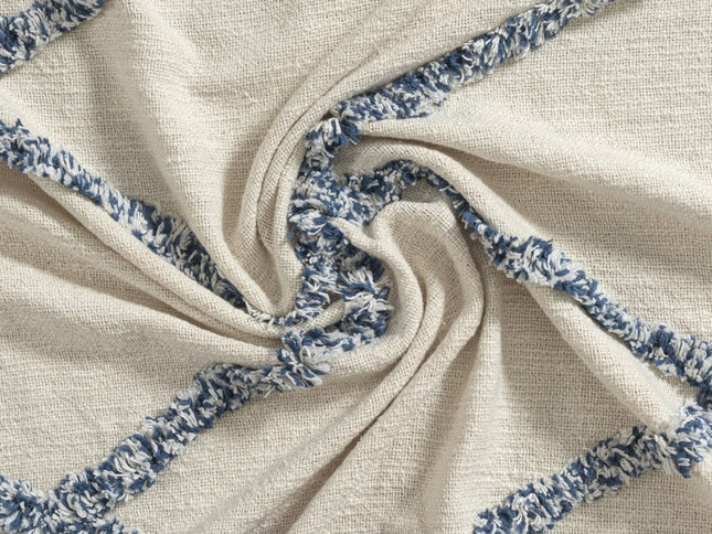 50" X 60" Ivory And Blue Argyle Cotton Woven Throw Blanket