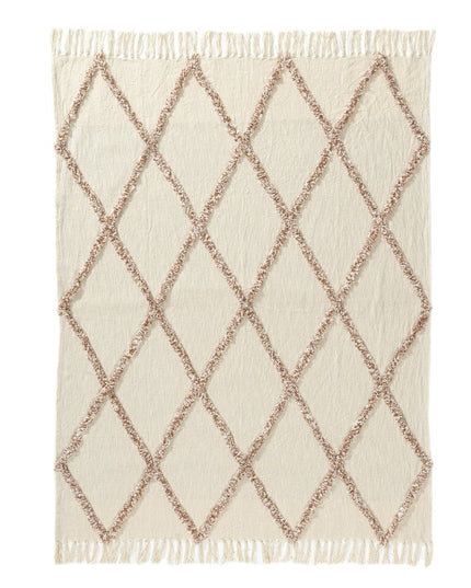 50" X 60" Ivory And Brown Argyle Cotton Woven Throw Blanket