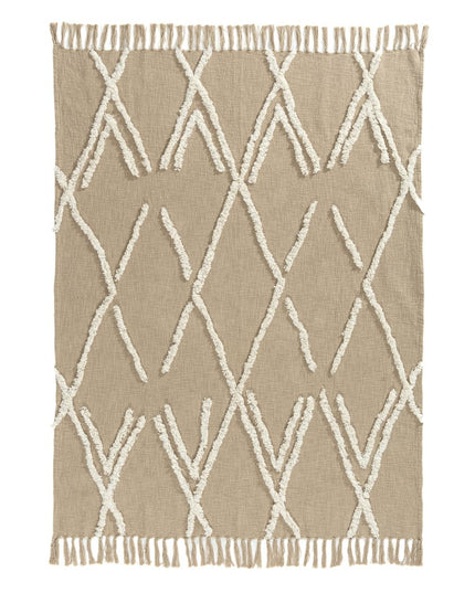 50" X 60" Tan And Ivory Geometric Cotton Woven Throw Blanket