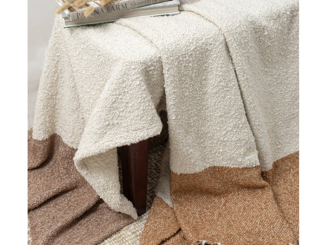 50" X 60" Ivory And Brown Color Block Polyester Woven Throw Blanket