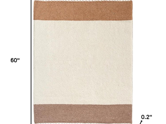50" X 60" Ivory And Brown Color Block Polyester Woven Throw Blanket