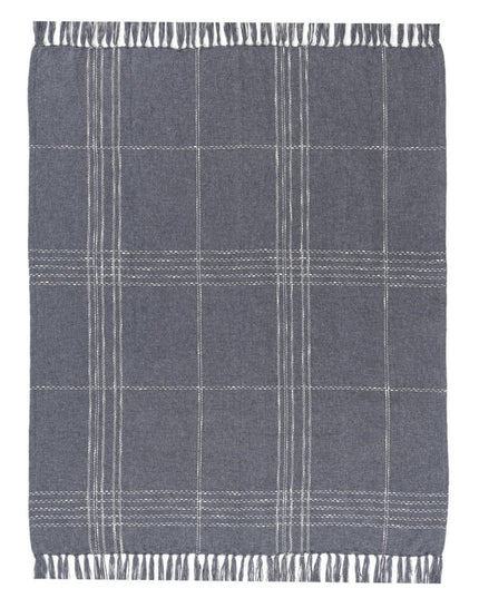 50" X 60" Blue And Ivory Plaid Cotton Blend Woven Throw Blanket