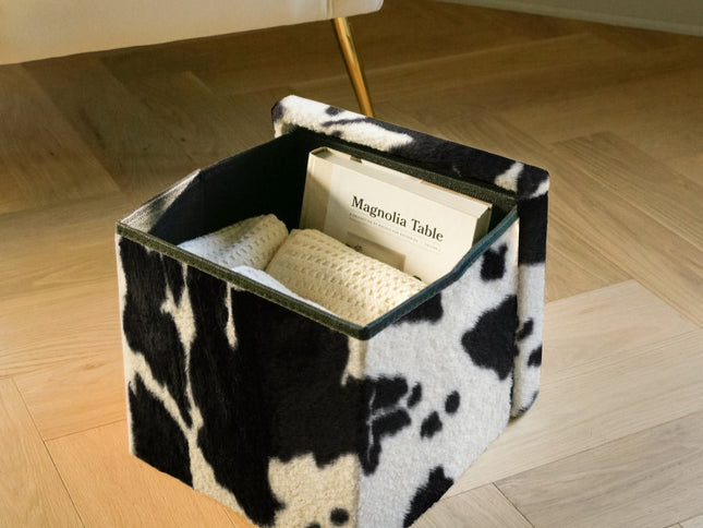 12" Plastic Cow Print Storage Ottoman