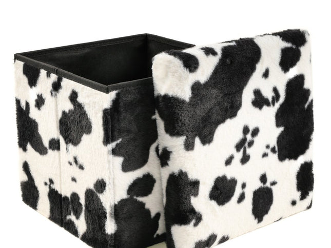 12" Plastic Cow Print Storage Ottoman