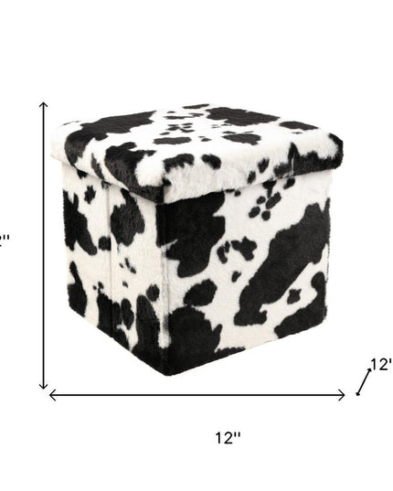 12" Plastic Cow Print Storage Ottoman