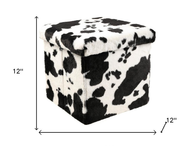 12" Plastic Cow Print Storage Ottoman