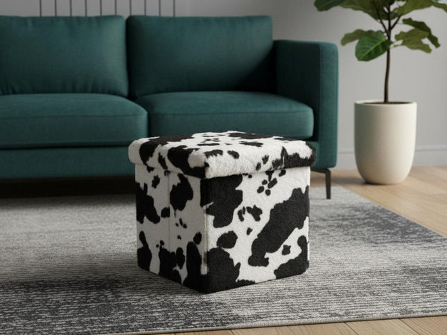 12" Plastic Cow Print Storage Ottoman