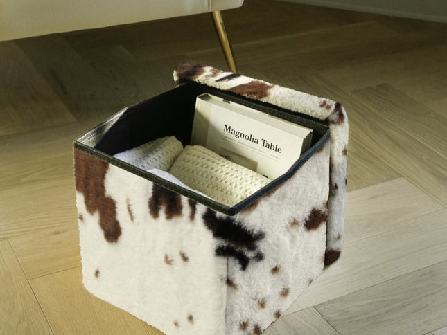 12" Plastic Cow Print Storage Ottoman