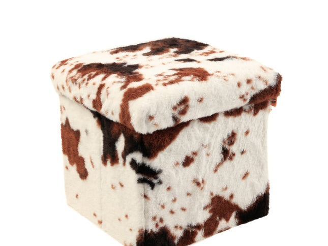 12" Plastic Cow Print Storage Ottoman