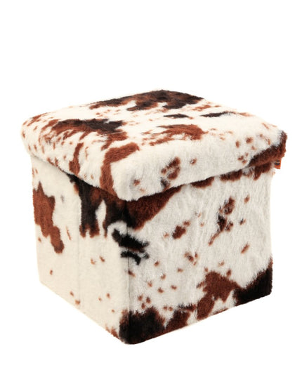 12" Plastic Cow Print Storage Ottoman