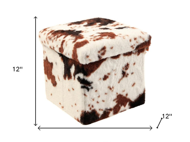 12" Plastic Cow Print Storage Ottoman