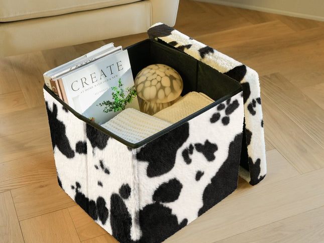 15" Plastic Cow Print Storage Ottoman