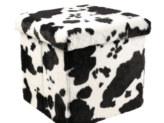 15" Plastic Cow Print Storage Ottoman