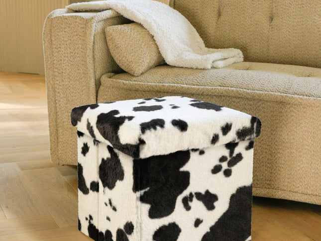15" Plastic Cow Print Storage Ottoman