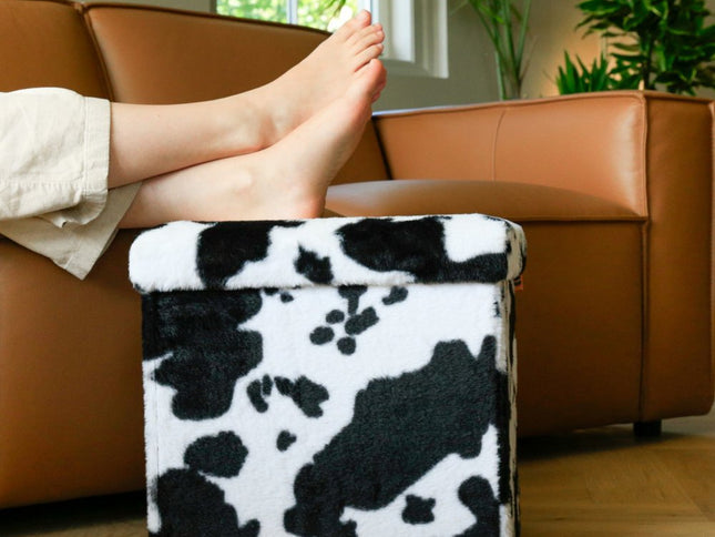 15" Plastic Cow Print Storage Ottoman