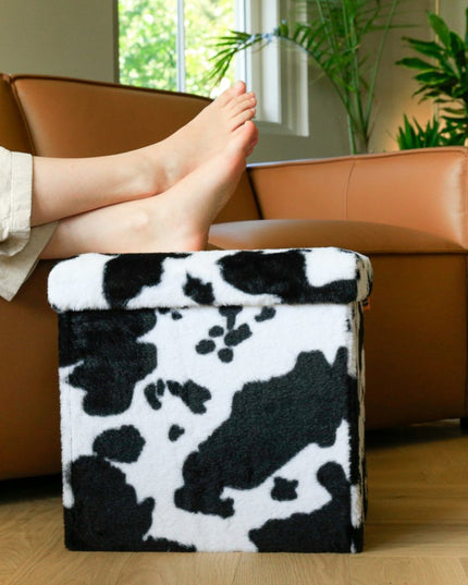 15" Plastic Cow Print Storage Ottoman
