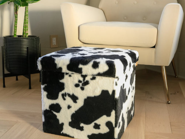 15" Plastic Cow Print Storage Ottoman