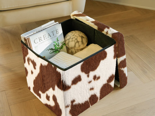 15" Plastic Cow Print Storage Ottoman