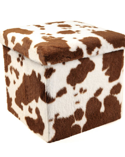 15" Plastic Cow Print Storage Ottoman