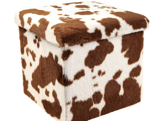 15" Plastic Cow Print Storage Ottoman