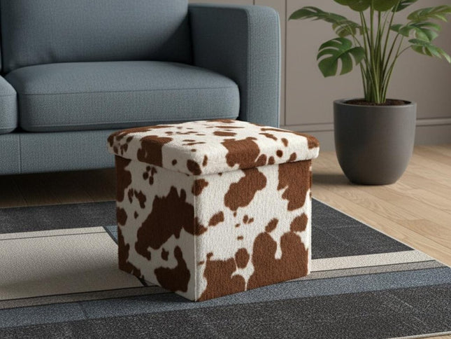 15" Plastic Cow Print Storage Ottoman