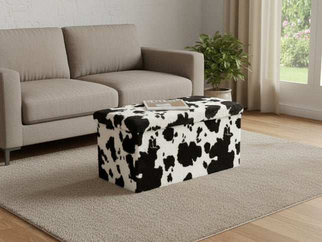 30" Plastic Cow Print Storage Ottoman