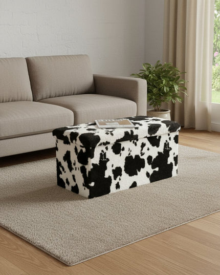30" Plastic Cow Print Storage Ottoman