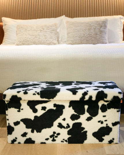 30" Plastic Cow Print Storage Ottoman