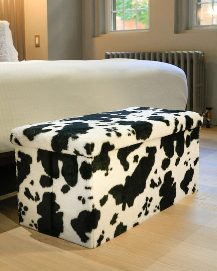 30" Plastic Cow Print Storage Ottoman