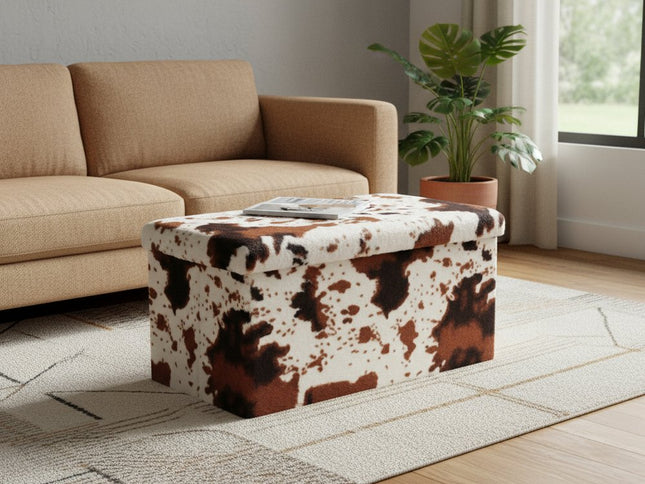 30" Plastic Cow Print Storage Ottoman