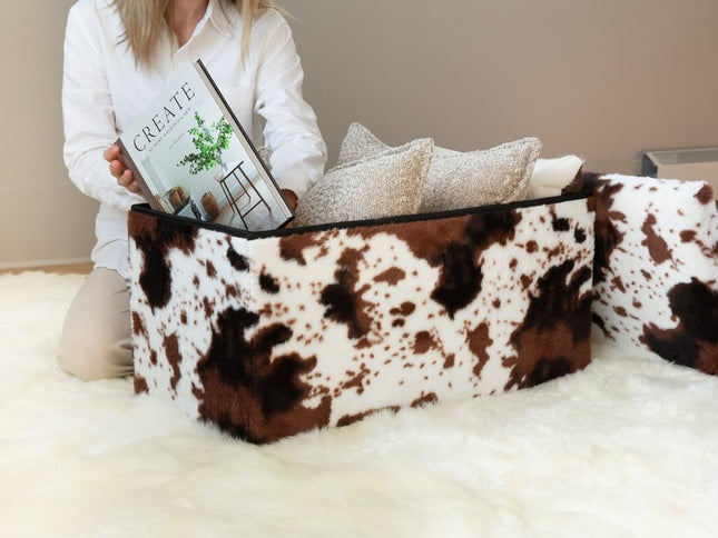 30" Plastic Cow Print Storage Ottoman