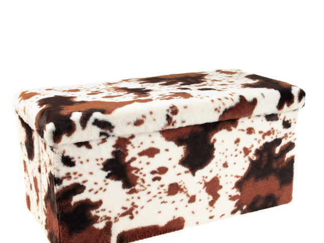 30" Plastic Cow Print Storage Ottoman