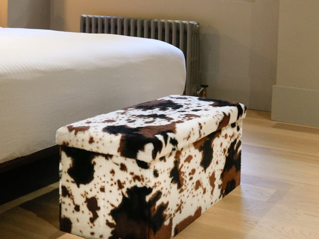 30" Plastic Cow Print Storage Ottoman