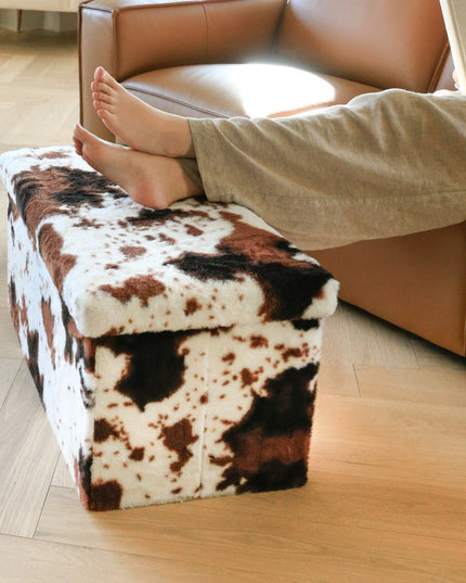 30" Plastic Cow Print Storage Ottoman