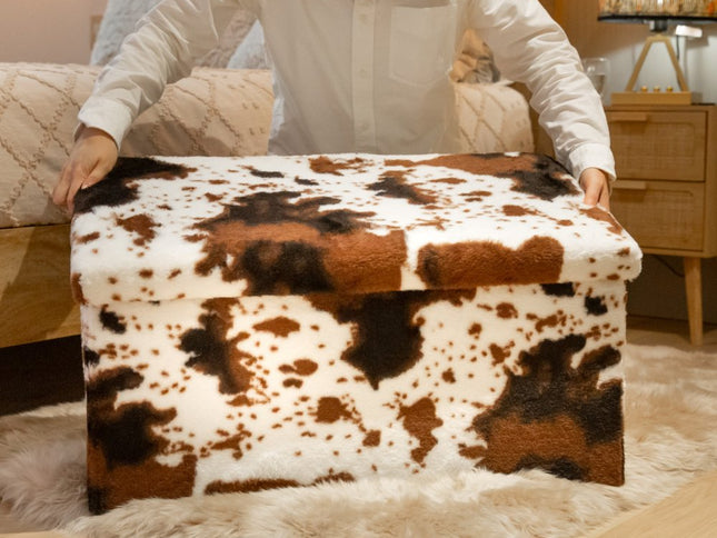 30" Plastic Cow Print Storage Ottoman